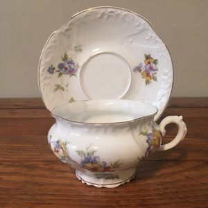Germany Porcelain Teacup & Saucer Dainty Flowers Fancy Tea Party Tea Cup German